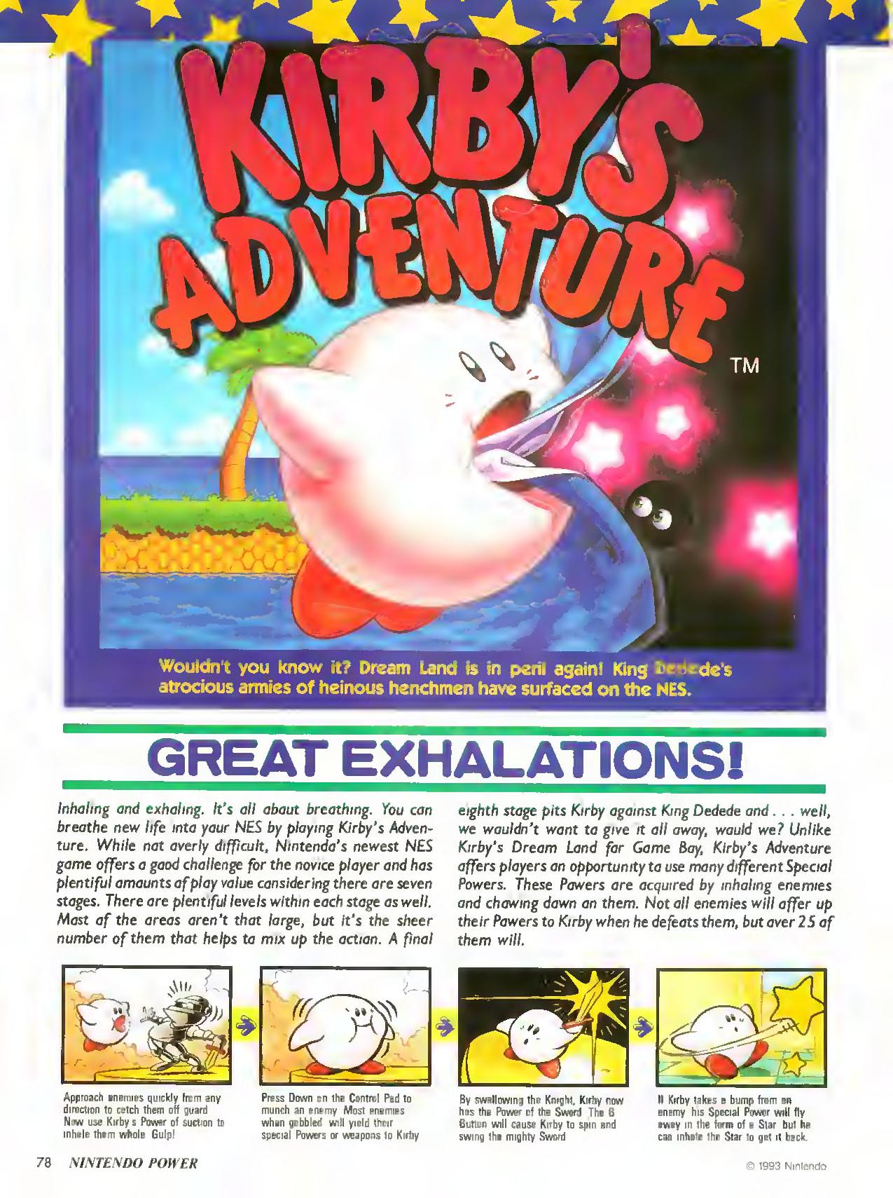 Nintendo Power 48호의 분홍 커비 특집 지면